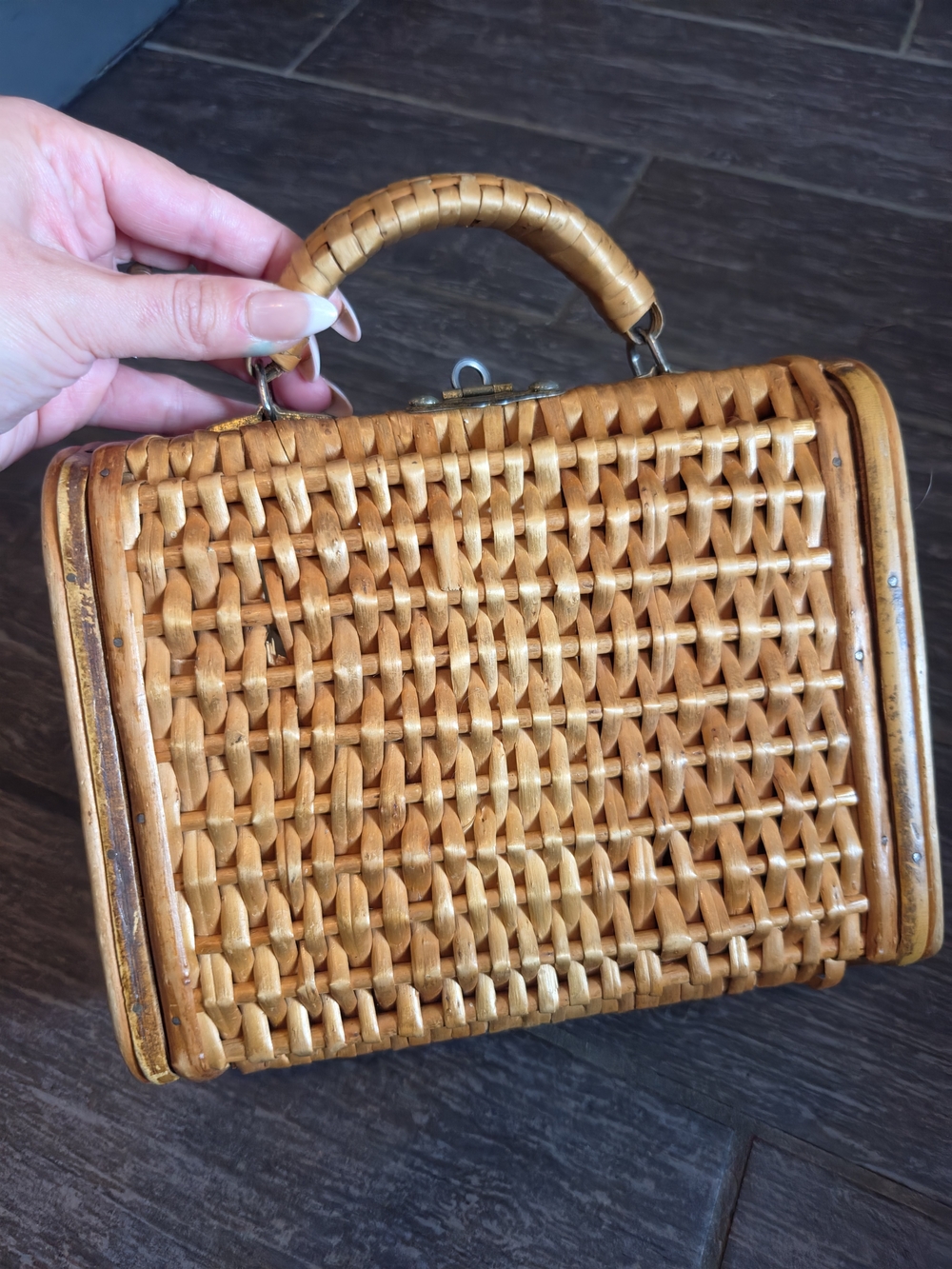 Woven Vintage Mini Top-Handle Bag in Tan
